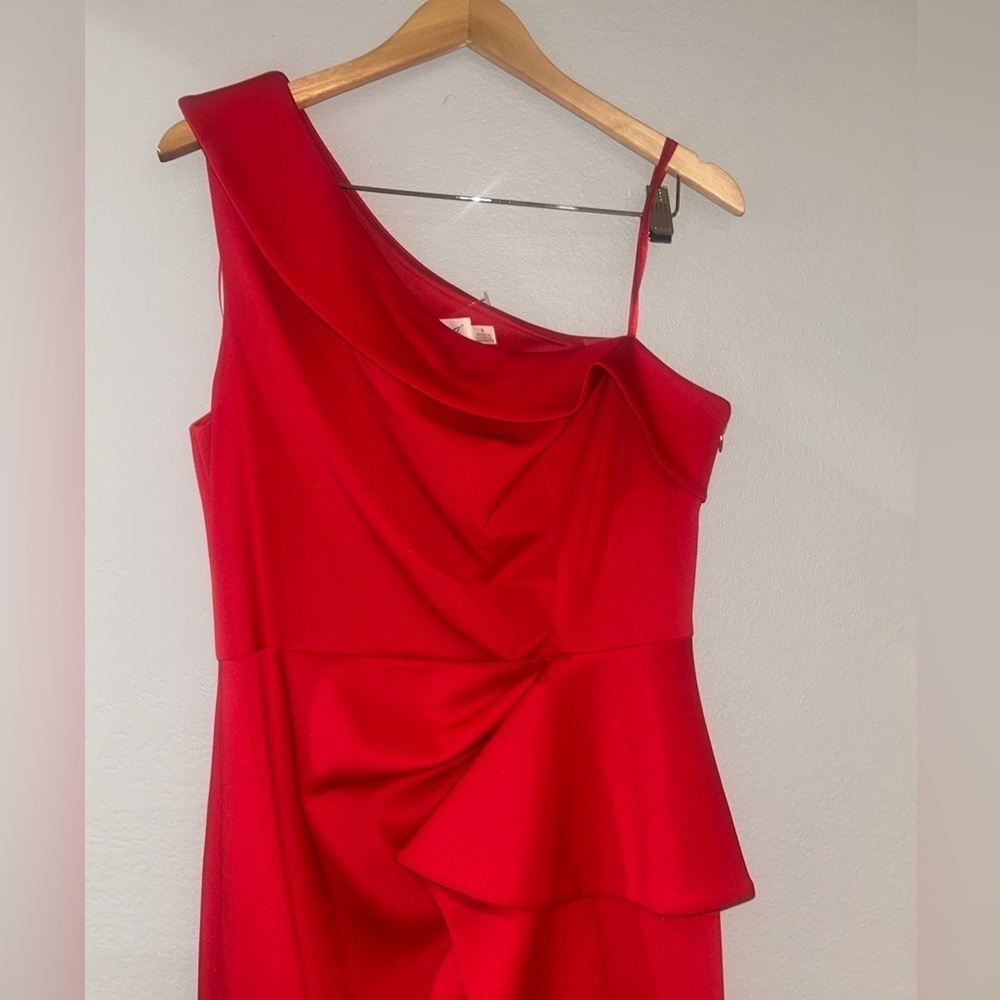 Eliza J One Shoulder Ruffle Red Gown Dress Size 16 - Picture 3 of 16